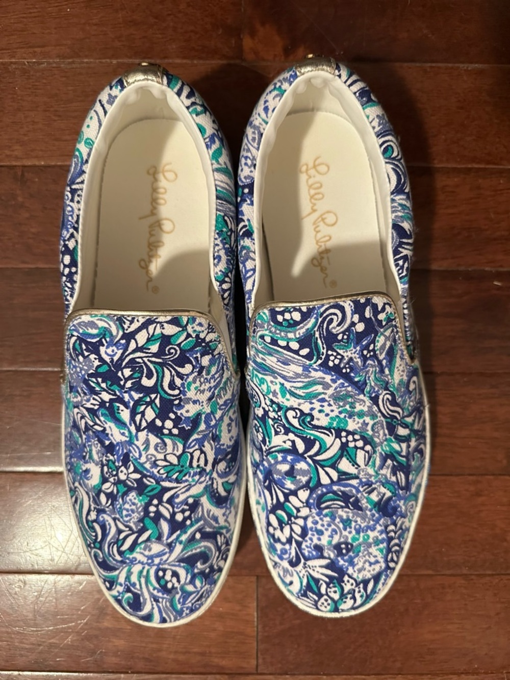Lilly Pulitzer Navy, Teal & White Paisley Slip-On Sneakers